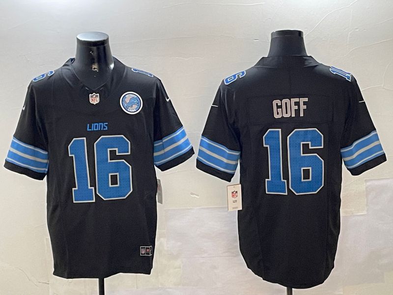 Men Detroit Lions #16 Goff Black three generations 2024 Nike Limited NFL Jersey style 2